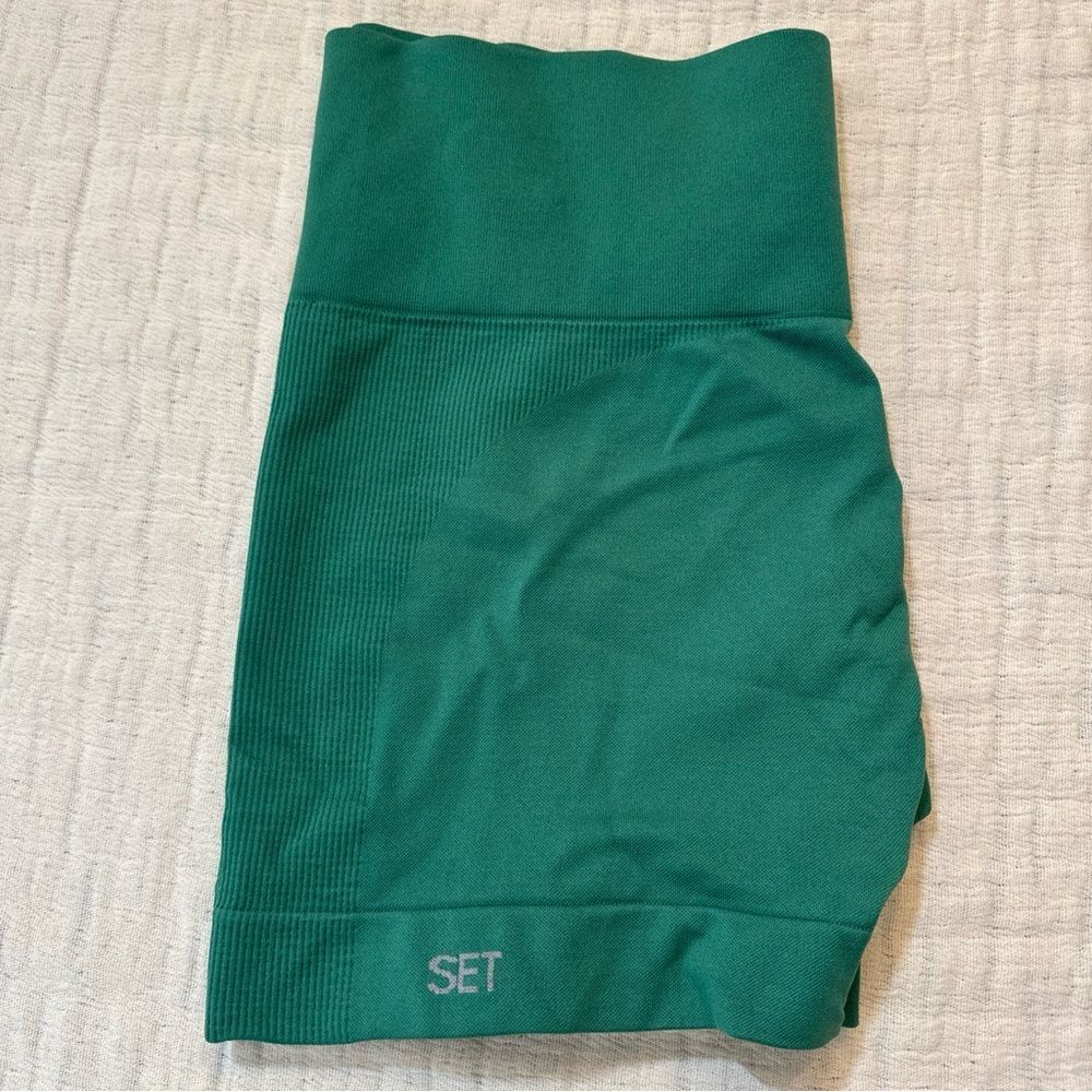 SET Active Sculptflex Power Biker Shorts Green Women's Size XL